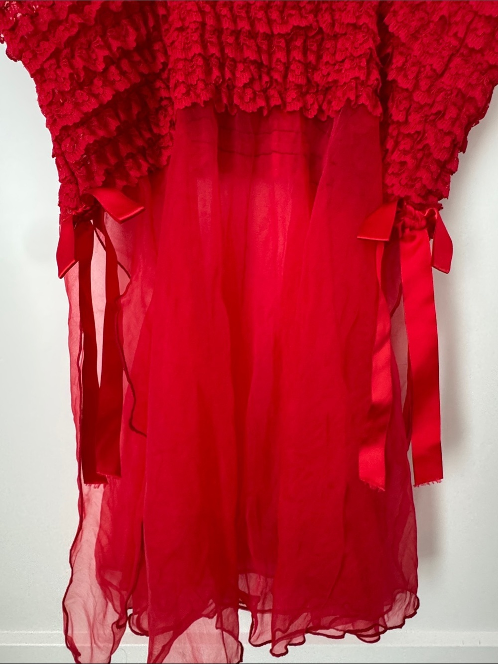 Red Sheer Ruffled Slip Dress - Picture 2 of 7